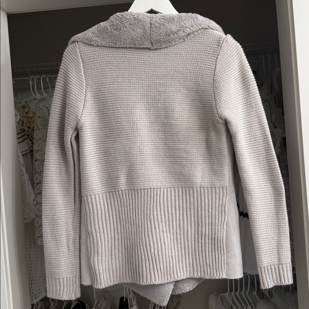 ON 12TH Luxe Sherpa Suede Gray Chunky Knit Sweater Jacket with Pockets SMALL - Picture 5 of 10